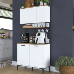 Aamiaiskaappi JE193, valkoinen/pähkinänruskea - Linento Furniture