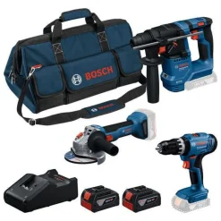 Bosch Power Tools Akkukonesarja Bosch Professional GSB/GBH/GWS 3 osaa 18V 2x4,0 Ah akuilla + laukku New