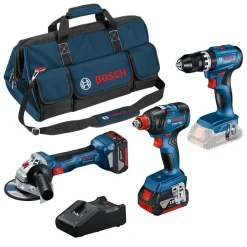 Bosch Power Tools Akkukonesarja Bosch Professional GSB 18V-45, GDX 18V-200, GWS 18V-7, 2x5,0 Ah akuilla + laukku New