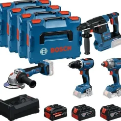 Bosch Power Tools Akkukonesarja Bosch Professional GSR/GDX/GBH/GWS 18V 5,5+2x5,0 Ah akuilla + 4x L-BOXX