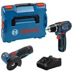 Akkukonesarja Bosch Professional GSR 12V-15 + GWS 12V-76 2x2,0 Ah akuilla + L-Boxx - Bosch Power Tools New