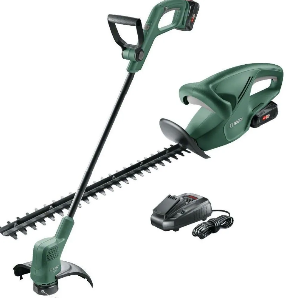 Bosch Power Tools Akkutrimmeri + pensasleikkuri Bosch EasyHedgeCut 18-45 + EasyGrassCut 18-26 2,0 Ah akulla