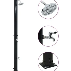 FinePRICE Aurinkovoimasuihku 220 cm 20 l musta