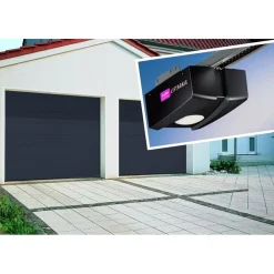 Isomatic Autotallin nosto-ovi Nordic 2500x2000mm vaakauritettu + avaaja Liftronic 500 tummanharmaa Outlet