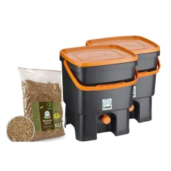 Bokashi keittiökompostori Organko tuplapakkaus 16 l musta/oranssi - BioProffa