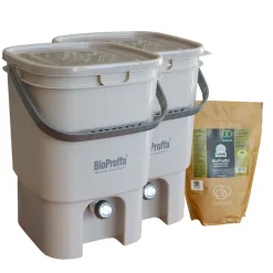 BioProffa Bokashi keittiökompostori Prego tuplapakkaus 19 l harmaa Discount