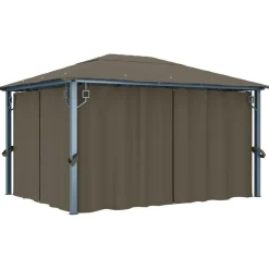 FinePRICE Huvimaja verhoilla 400x300 cm harmaanruskea alumiini