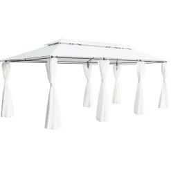 FinePRICE Huvimaja verhoilla 600x298x270 cm 180 g/m² valkoinen New