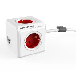 Jatkojohto PowerCube Extended USB 1,5m 4-osainen + 2 x USB-A punainen/valkoinen - Allocacoc Hot