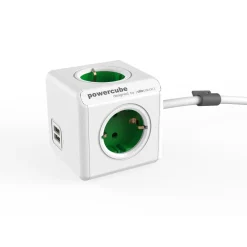 Allocacoc Jatkojohto PowerCube Extended USB 1,5 m 4-osainen + 2 x USB-A vihreä/valkoinen Outlet