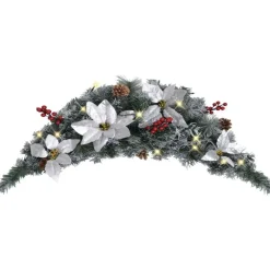 Joulukaari LED-valoilla, hopeisilla ja punaisilla koristeluilla, 90cm - FinePRICE Discount