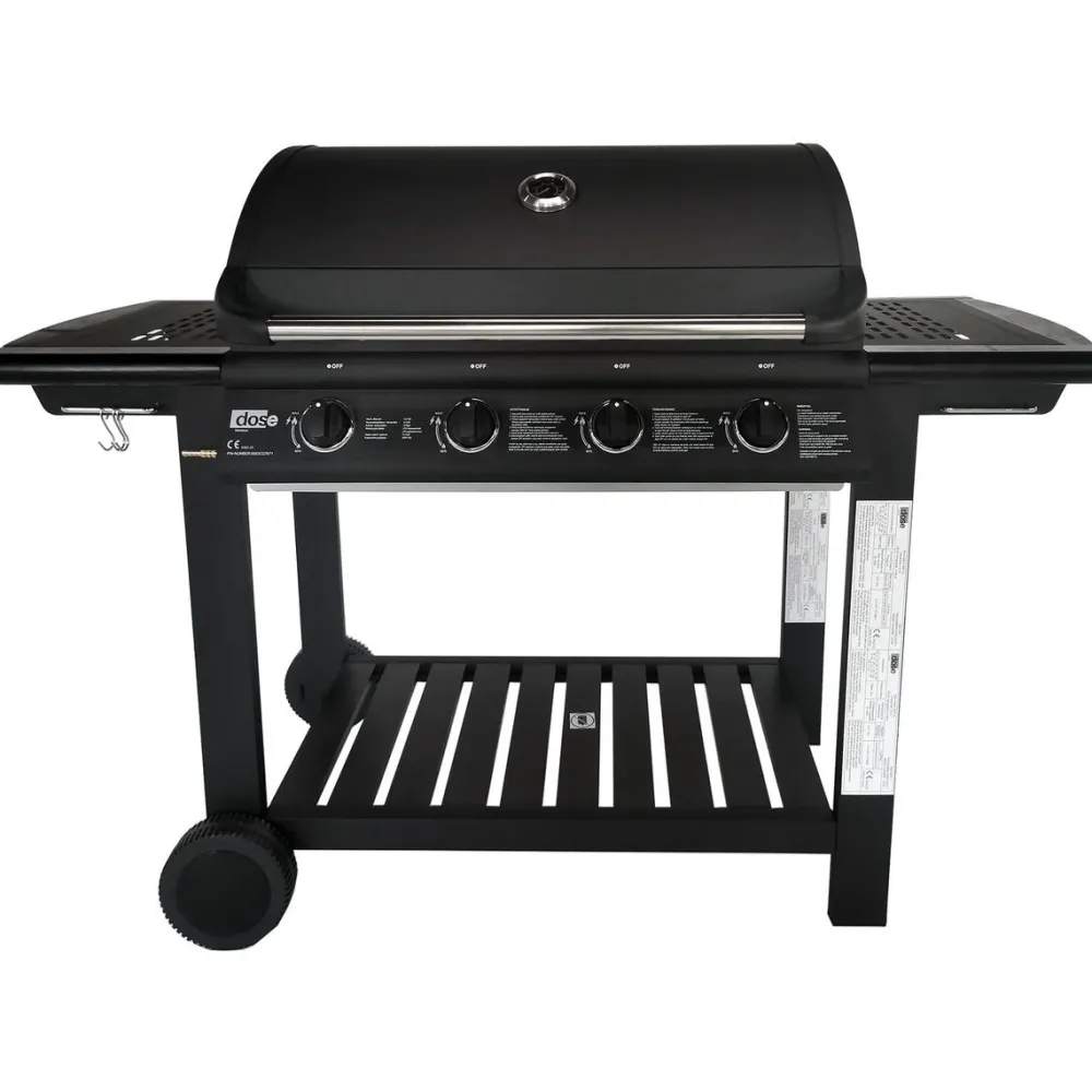 Kaasugrilli Barbeque, 4 poltinta, puutaso, musta - Dose Outlet