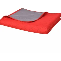 FinePRICE Kaksipuolinen tikattu päiväpeite punainen & harmaa 230x260cm Discount