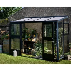 Kasvihuone Veranda 4,4m², antrasitmusta alumiinirunko, turvalasit, kennolevykatto - Juliana Outlet