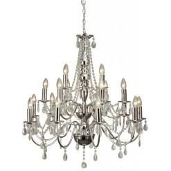 Aneta Lighting Kattokruunu Chateau Ø 820x800 mm 18-osainen kromi/hiottu lasi