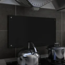 FinePRICE Keittiön roiskesuoja musta 70x40 cm karkaistu lasi Outlet