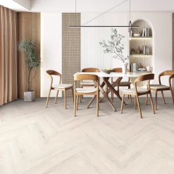 DomusFlooring Kivikomposiittikalanruotovinyylilankku Hiisi valkaistu, integroitu askeläänieriste Clearance