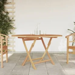 FinePRICE Kokoontaittuva puutarhapöytä Ø 120x75 cm, tiikki Sale