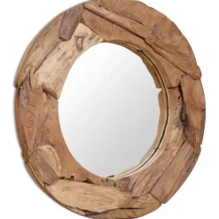 FinePRICE Koristeellinen peili pyöreä 80 cm tiikki Hot