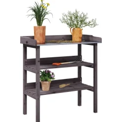 FinePRICE Kukkapöytä hyllyillä harmaa 78x38x82,5 cm, kuusi New