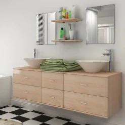 Kylpyhuoneen kaluste- ja allassarja 7 osaa beige - FinePRICE