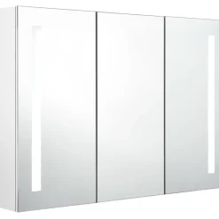 FinePRICE Kylpyhuoneen LED-peilikaappi, 89x14x62cm, kiiltävä valkoinen New
