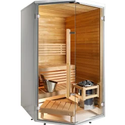 Kylpyhuonesauna Sirius Formula 1140x1140mm eri materiaaleja kulmamalli - Harvia Clearance