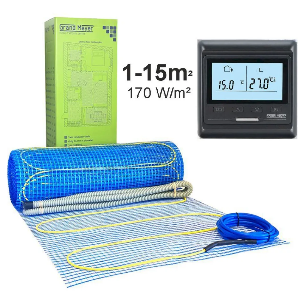 Lattialämmitysmatto , 170 W/m² + termostaatti HW800, eri kokoja - Grand Meyer Clearance
