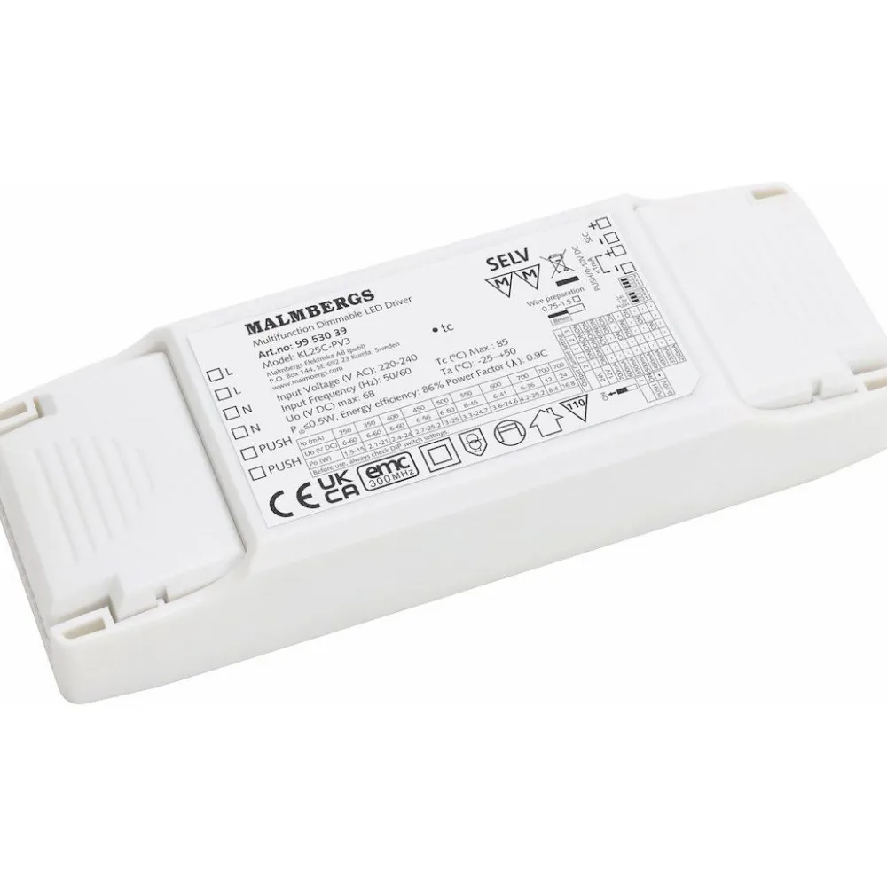 Malmbergs LED-liitäntälaite , DRI. PUSH/1-10 CC MAX 1x25W New