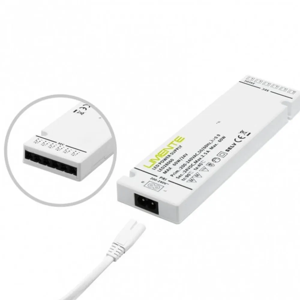 LED-virtalähde 24V 60W integroidut liittimet - Limente Best