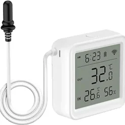 Celotron Lämpö- ja kosteusanturi Tuya Smart WiFi, paristokäyttöinen, ulkoinen IP65-lämpöanturi, LCD-näyttö Clearance