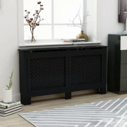 FinePRICE Lämpöpatterin suoja musta 152x19x81 cm mdf Hot