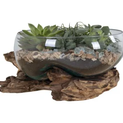 Maljakko puujalustalla San Marino Waterdrop, 20cm, tiikki/lasi - House Nordic New