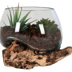 Maljakko puujalustalla San Marino Waterdrop, 15cm, tiikki/lasi - House Nordic Best