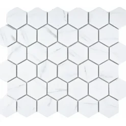 Pukkila Marmorimosaiikki Carrara Hexagon, 5x6cm, 6-kulmainen, matta, lasitettu Hot