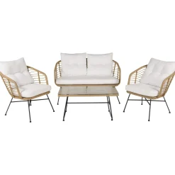 Oleskeluryhmä Viga, 2-istuttava sohva + 2 lepotuolia + sohvapöytä, valkoinen/ruskea - Venture Home Clearance