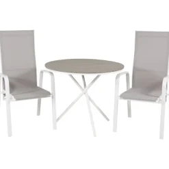 Parvekeryhmä , ø90cm harmaa-valkoinen Parma-pöytä + 2 harmaa-valkoista, pinottavaa Copacabana-tuolia - Venture Home Hot