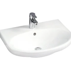 Pesuallas Nautic, 56 cm, pultti/kannatinkiinnitys, hananreikä keskellä, CeramicPlus - Gustavsberg Outlet