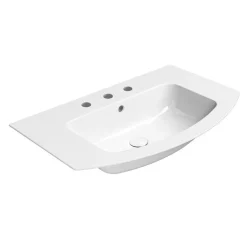 Pesuallas Pura Slim 82x49cm, tasainen pohja, 3 hanareikää, ExtraGlaze-pinnoite, valkoinen - Interia Clearance