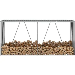 FinePRICE Polttopuukatos 330x84x152cm, galvanoitu teräs, harmaa Clearance