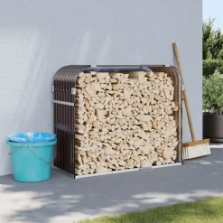 FinePRICE Polttopuuteline ruskea 120x45x100 cm galvanoitu teräs Outlet