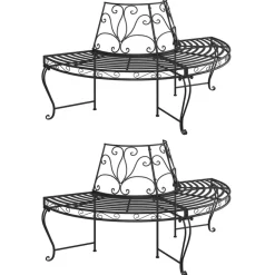 Puolipyöreä puunympäryspenkki 2 kpl Ø 160 cm musta teräs - FinePRICE Best