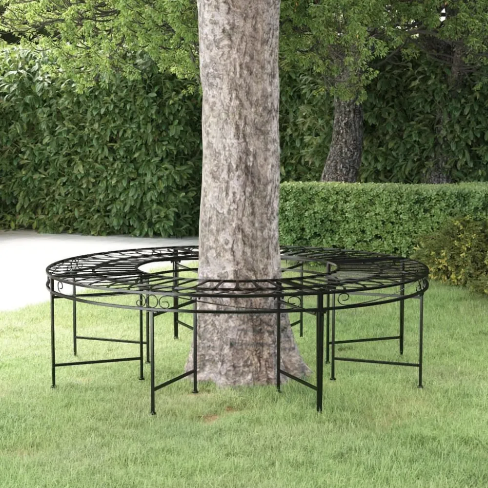 Puunympäryspenkki Ø 160 cm musta teräs - FinePRICE Clearance