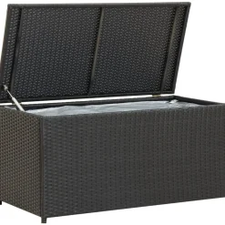 FinePRICE Puutarhan säilytyslaatikko polyrottinki 100x50x50 cm musta
