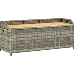 FinePRICE Puutarhan säilytyspenkki 120 cm polyrottinki harmaa
