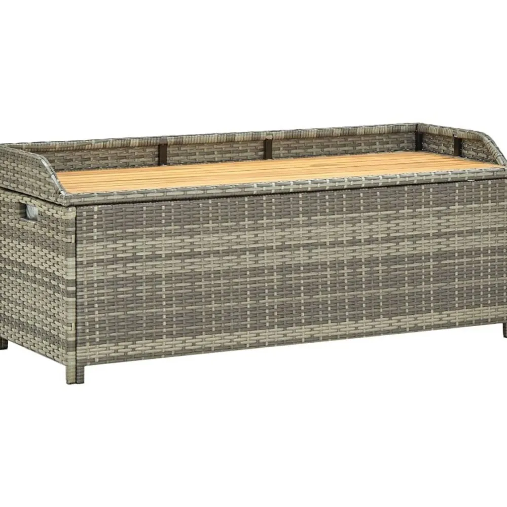 FinePRICE Puutarhan säilytyspenkki 120 cm polyrottinki harmaa