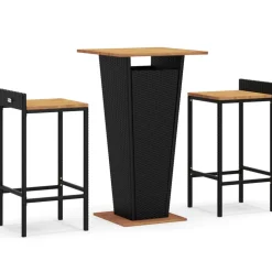 FinePRICE Puutarhan bistrosarja 3-osainen musta polyrottinki/täysi akasiapuu (87722) Outlet