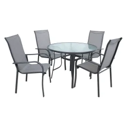 Home4you Ruokailuryhmä Everetø102cm + 4 tuolia, harmaa Online