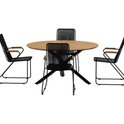 Venture Home Ruokailuryhmä ulos , musta Mexico-pöytä Ø140cm + 4 mustaa Bois-tuolia Best