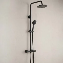 Sadesuihkusetti Glimma, termostaattihanalla, hierova suihku, suihkupää ⌀200mm, musta - Bathlife Hot